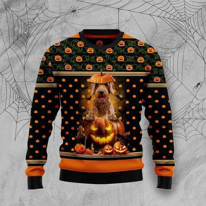 Goldendoodle Dog Pumpkin Halloween Ugly Christmas Sweater 