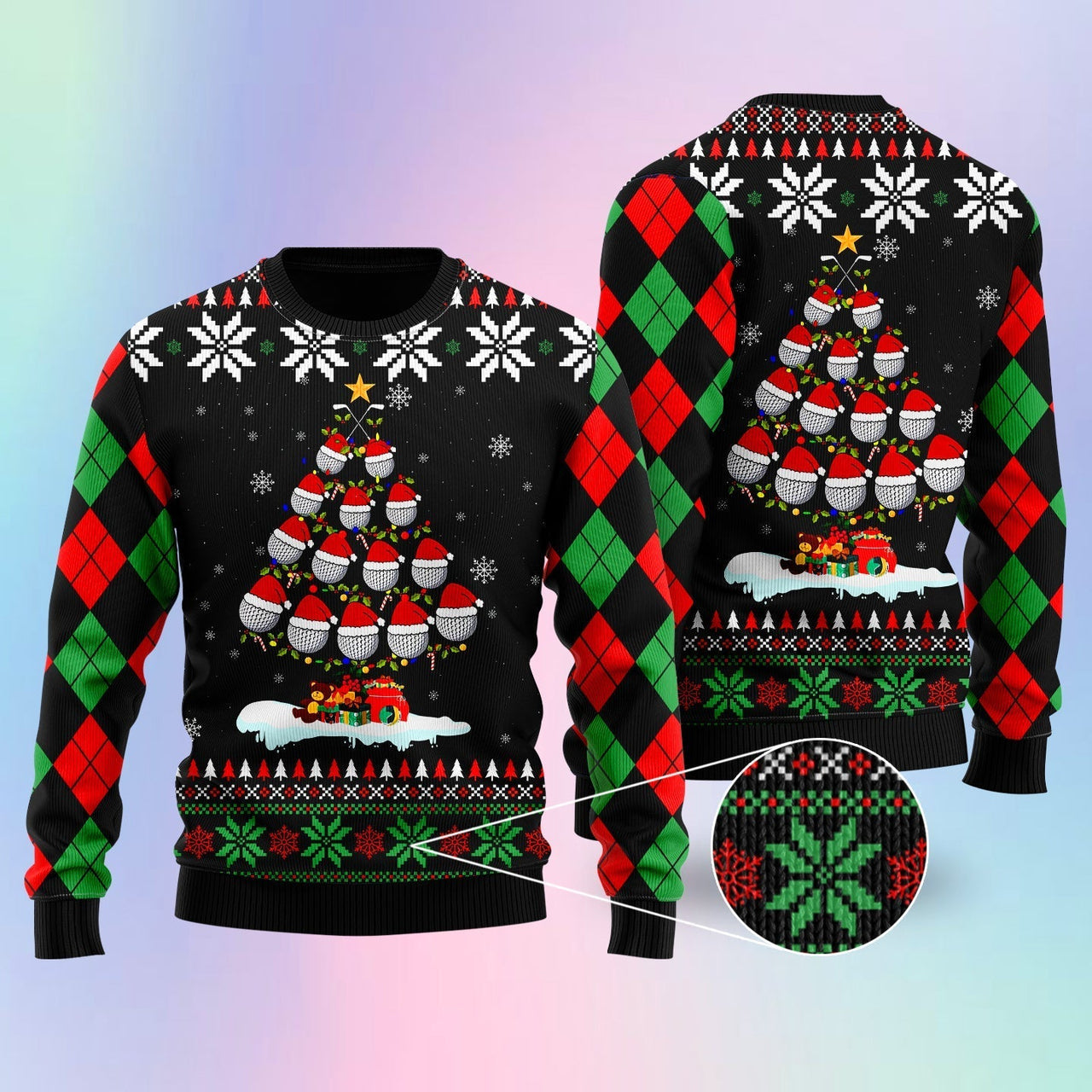 Golf Christmas Tree Snow Ugly Christmas Sweater 