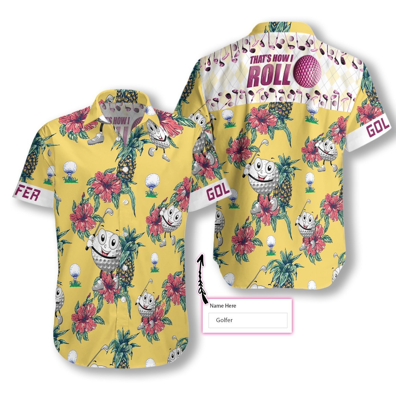 Golfer Pineapple Seamless Pattern Custom Hawaiian Shirt