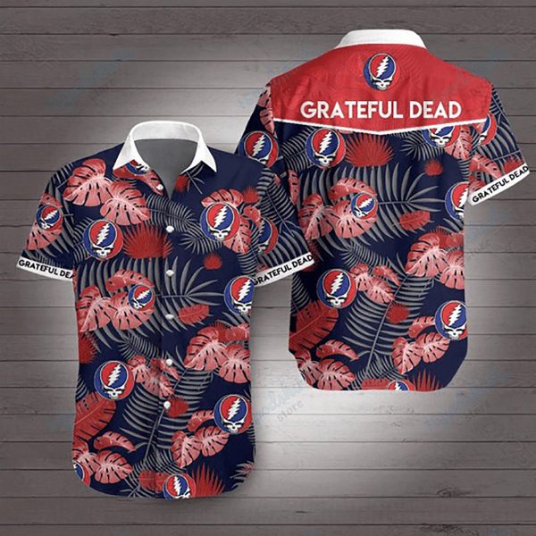 Grateful Dead Rock Band 3 Hawaiian Graphic Print Short Sleeve Hawaiian Casual Shirt