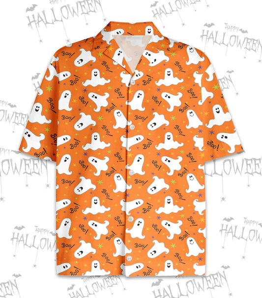 Orange Halloween Funny Ghost Boo Hawaiian Aloha Shirts