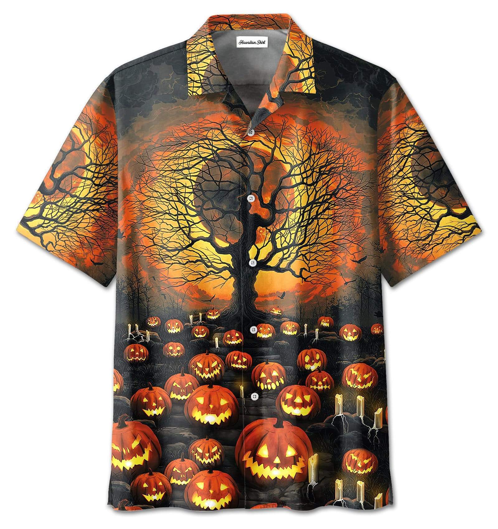 Halloween Night in Pumpkin Field Hawaiian Aloha Shirts