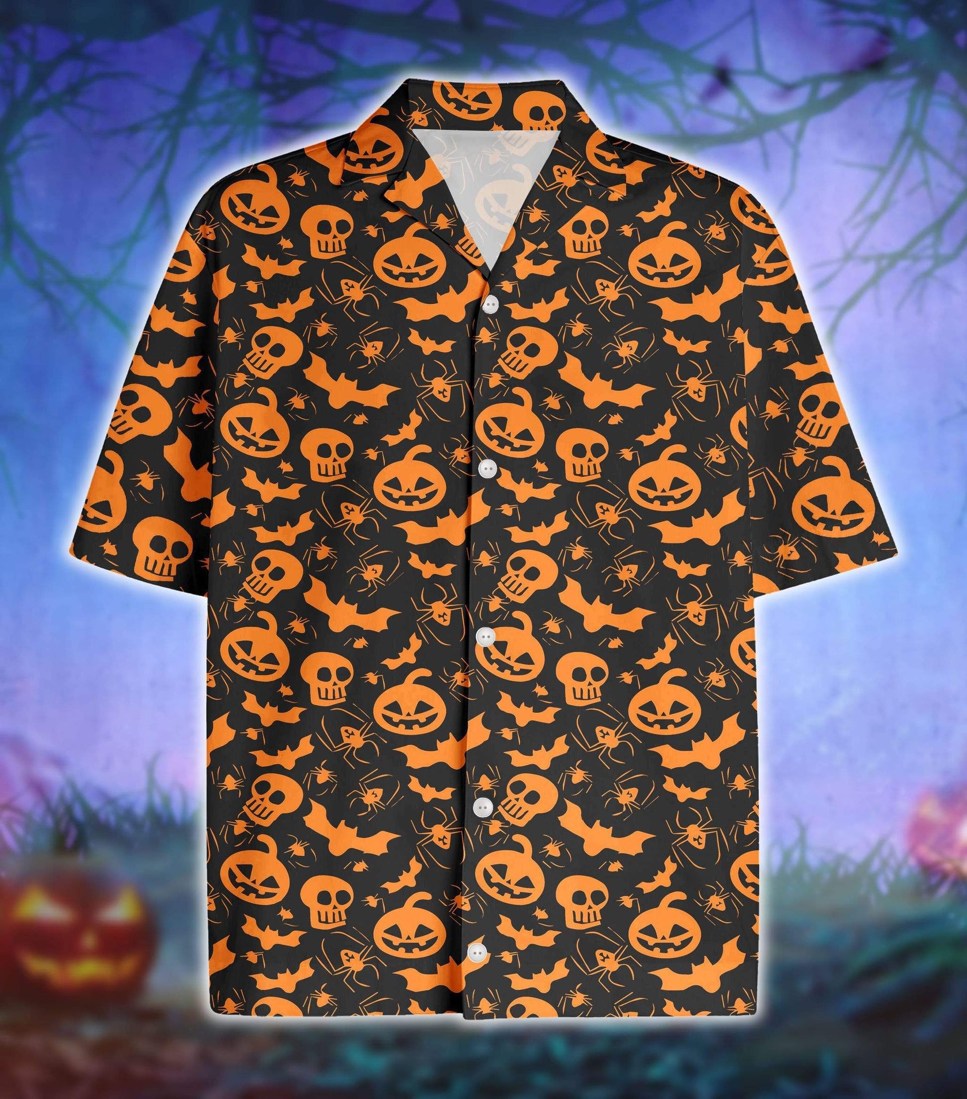 Halloween Orange Skull Bat Pumkin Spider Hawaiian Aloha Shirts