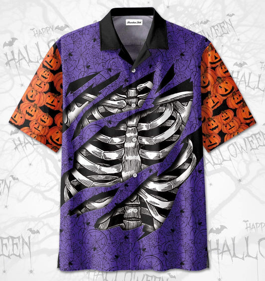 Halloween Scary Skeleton Rib Cage Hawaiian Aloha Shirts