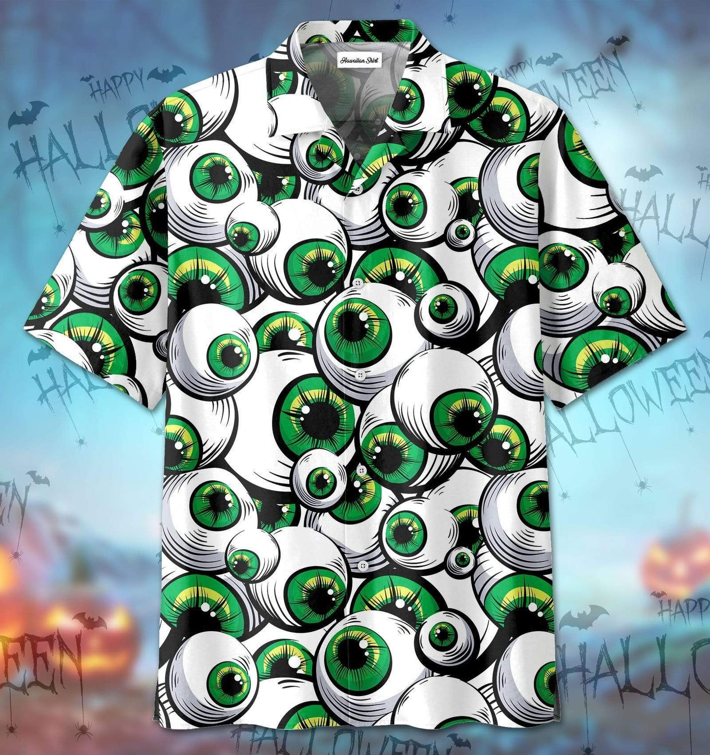 Scary Green Eyes Halloween Horror Hawaiian Aloha Shirts