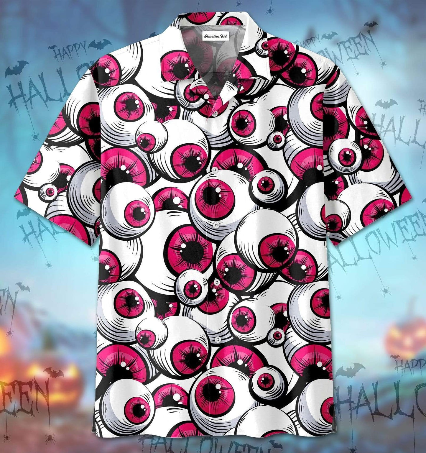 Halloween Pink Eyes Hawaiian Aloha Shirts Scary Pattern