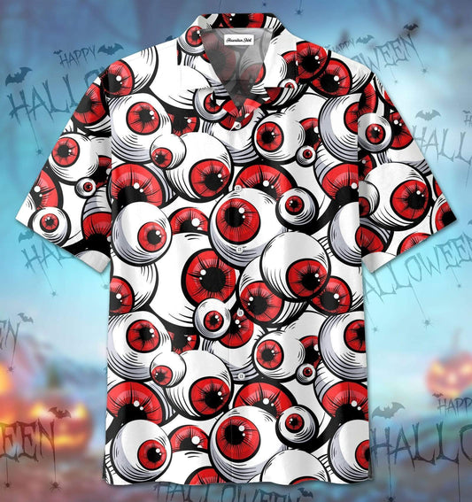 Halloween Scary Red Eyes Hawaiian Aloha Shirts Horror Art