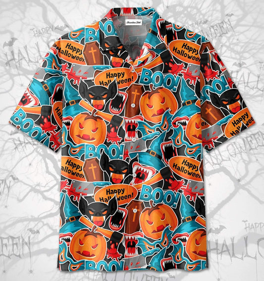 Happy Halloween Hawaiian Aloha Shirts Pumpkin Boo