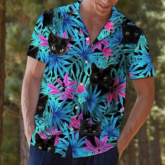 Black Cat Tropical Leaves Hawaii Shirt Hg7700 Hawaiian Shirt