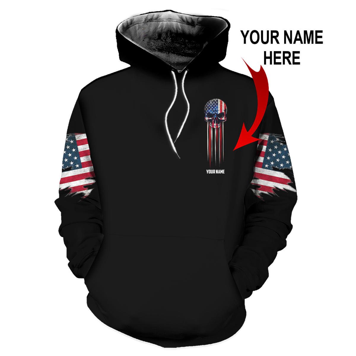 Skull Gifts Crack Skull American Flag Personalized Name 3D All Over Printed US Unisex Size Hoodie