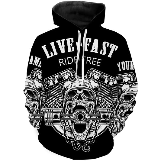 Ride Fast Live Free Skull Personalized Jersey Motorcycle Shirt Off Hoodie Hoodie