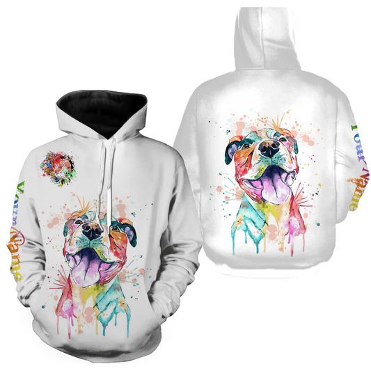 Watercolor Pitbull T-shirt Long Sleeve Hoodie| Custom Name Pitbull Terrier Lover Shirt| JTSD291