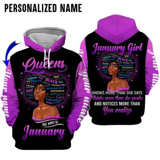 Personalized Name January Girl 3D All Over Printed Unisex Hoodie US Size