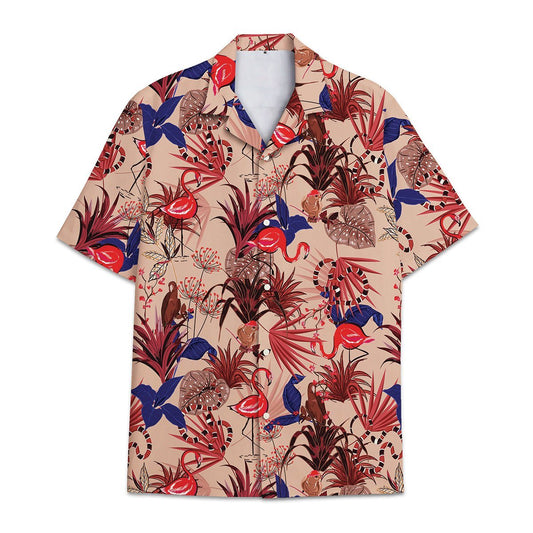 Hawaiian Shirt Tropical Flower And Leaf Combined With Flamingo Shirt