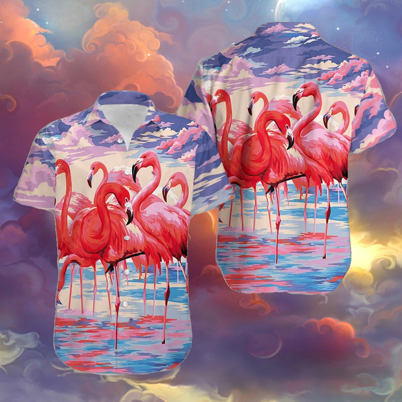 Flamingo Colorful Clouds Unisex Hawaiian Shirt | Hawaiian Shirt For Men | Hawaiian Shirt For Women | HW2544