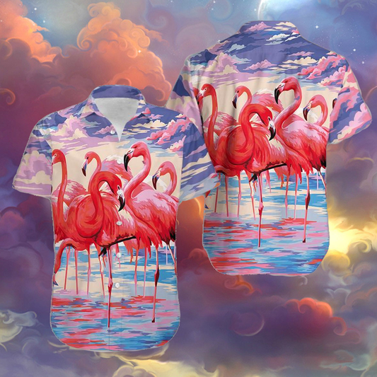 Flamingo Colorful Clouds Unisex Hawaiian Shirt | Hawaiian Shirt For Men | Hawaiian Shirt For Women | HW2544