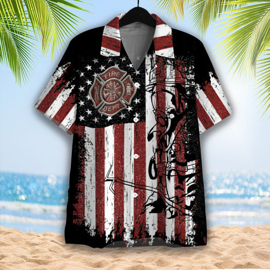 American Flag With Firefighter Unisex Hawaiian Shirt