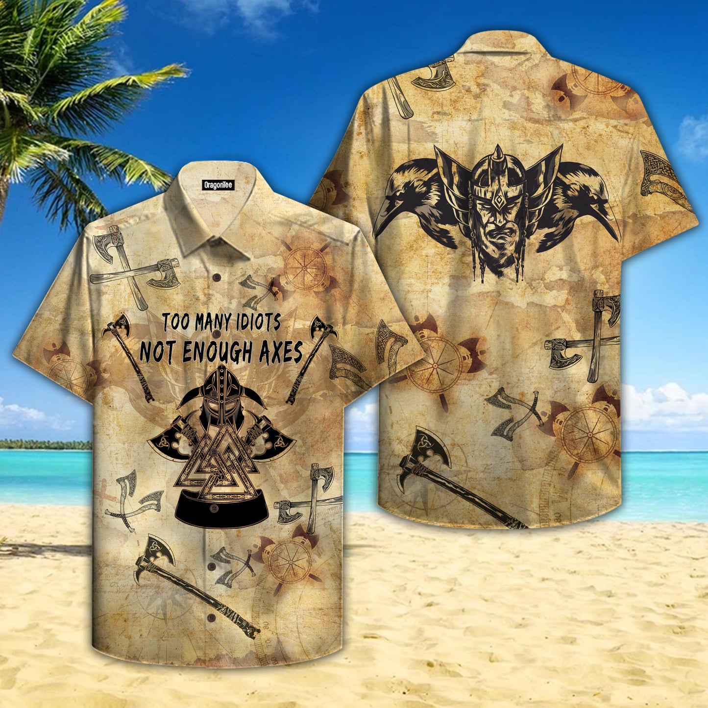 OragonTee Viking Too Many Idiots Not Enough Axes Hawaiian Shirt | For Men & Women | Adult | HW4651