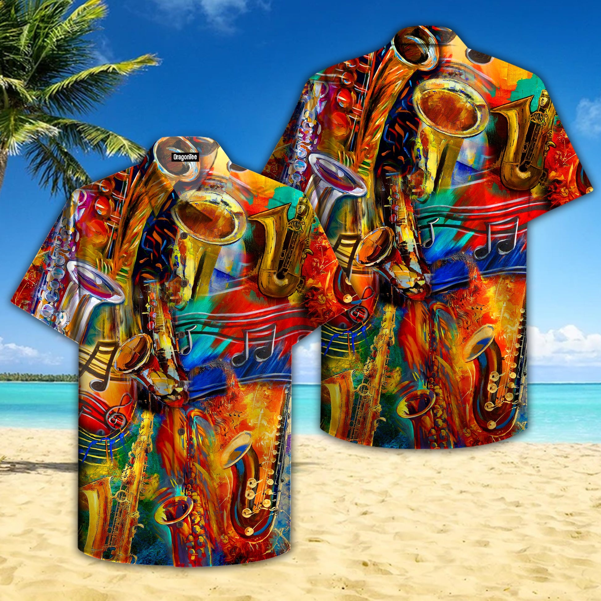 OragonTee Colorful Saxophone Music Hawaiian Shirt | For Men & Women | Adult | HW4728