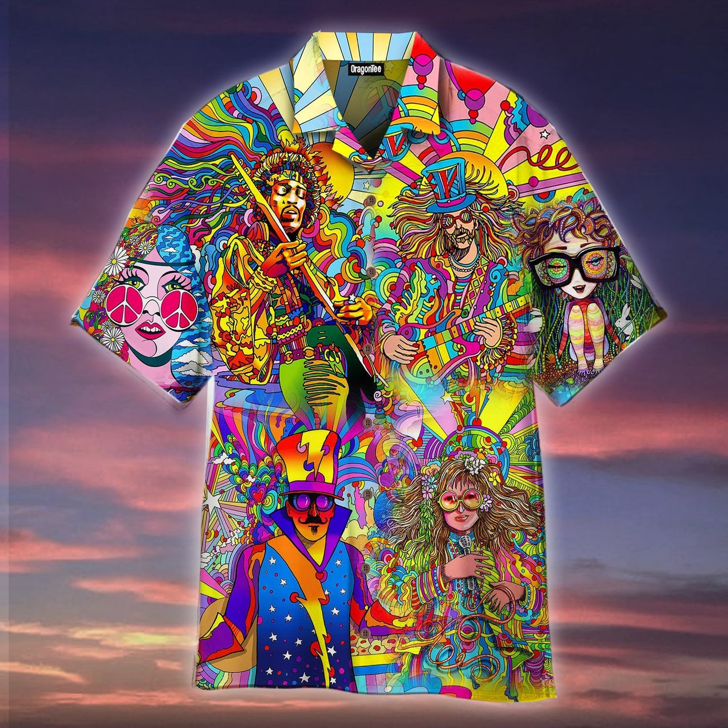 OragonTee Hippie Music Colorful Hawaiian Shirt | For Men & Women | Adult | HW4733