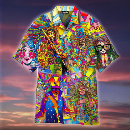 OragonTee Hippie Music Colorful Hawaiian Shirt | For Men & Women | Adult | HW4733