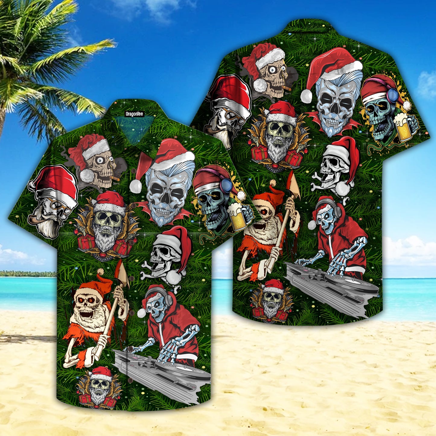 OragonTee Merry Christmas Skull Santa Hawaiian Shirt | For Men & Women | Adult | HW4736