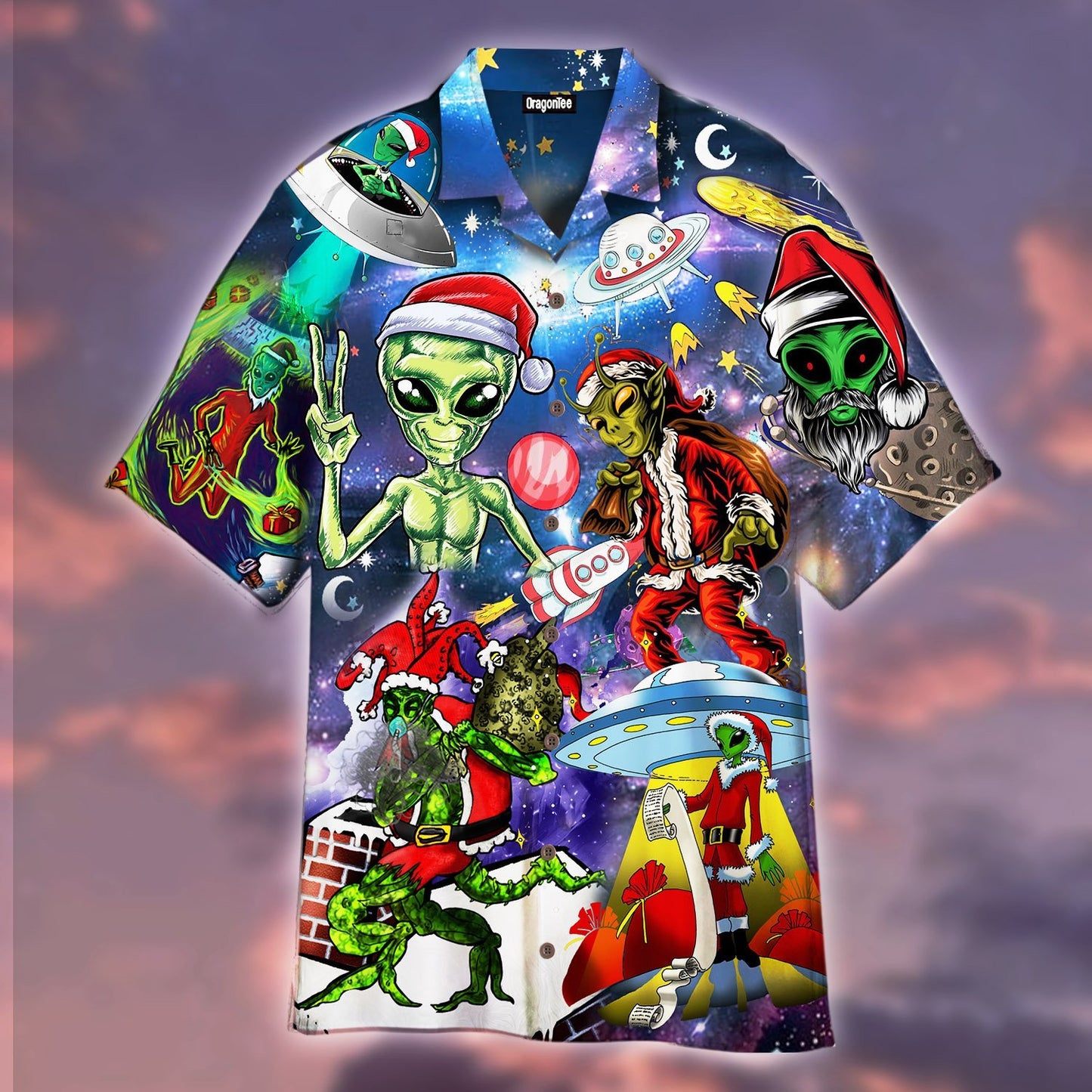 OragonTee Alien Santas Christmas In The Galaxy Hawaiian Shirt | For Men & Women | Adult | HW4762