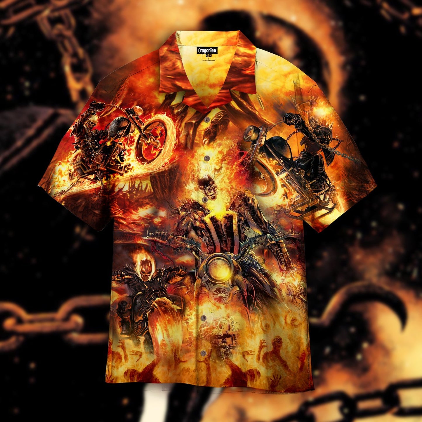 OragonTee Ghost Rider Fire Halloween Hawaiian Shirt | For Men & Women | Adult | HW4798