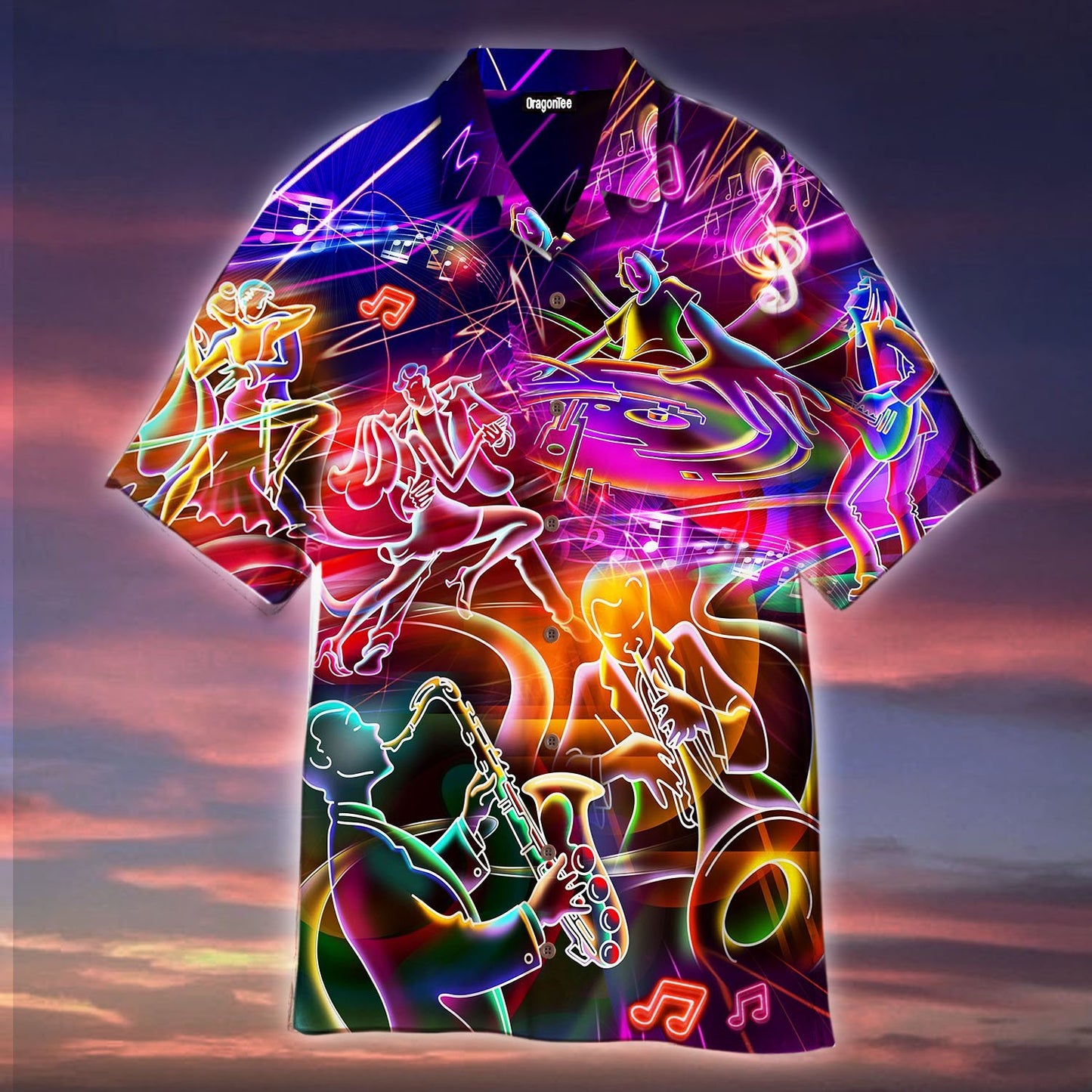 OragonTee Music Neon Funny Hawaiian Shirt | For Men & Women | Adult | HW4820