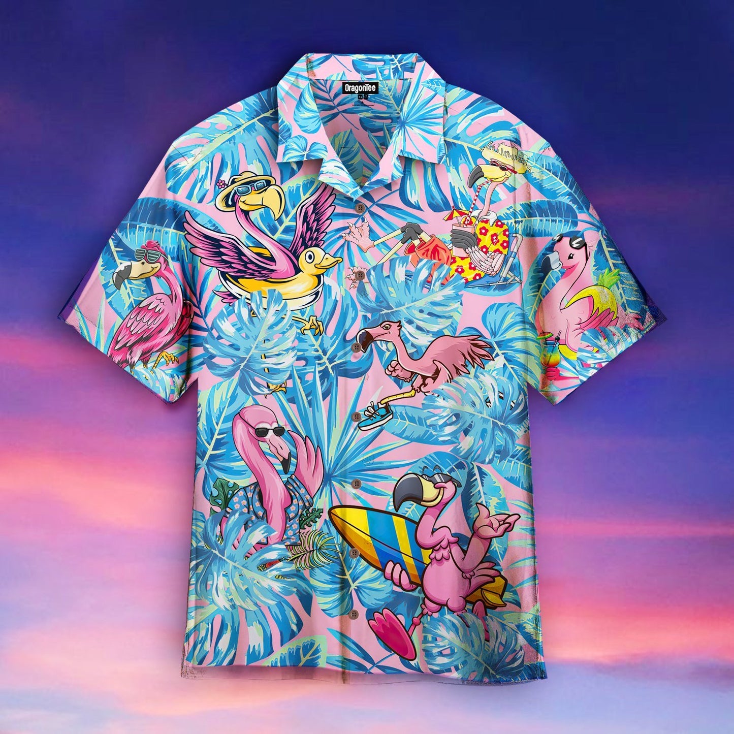 OragonTee Flamingo Tropical Funny Hawaiian Shirt | For Men & Women | Adult | HW4939