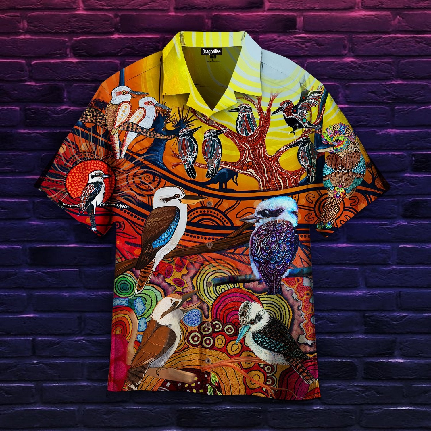 OragonTee A Spirit Bird - Kookaburra Dreaming Aboriginal Art Hawaiian Shirt | For Men & Women | Adult | HW4945