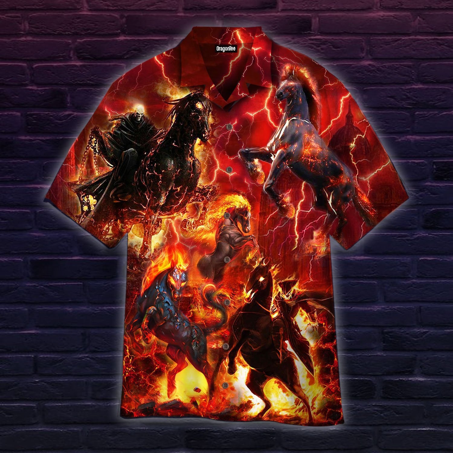 OragonTee Amazing Horse King In The Fire Hawaiian Shirt | For Men & Women | Adult | HW4949