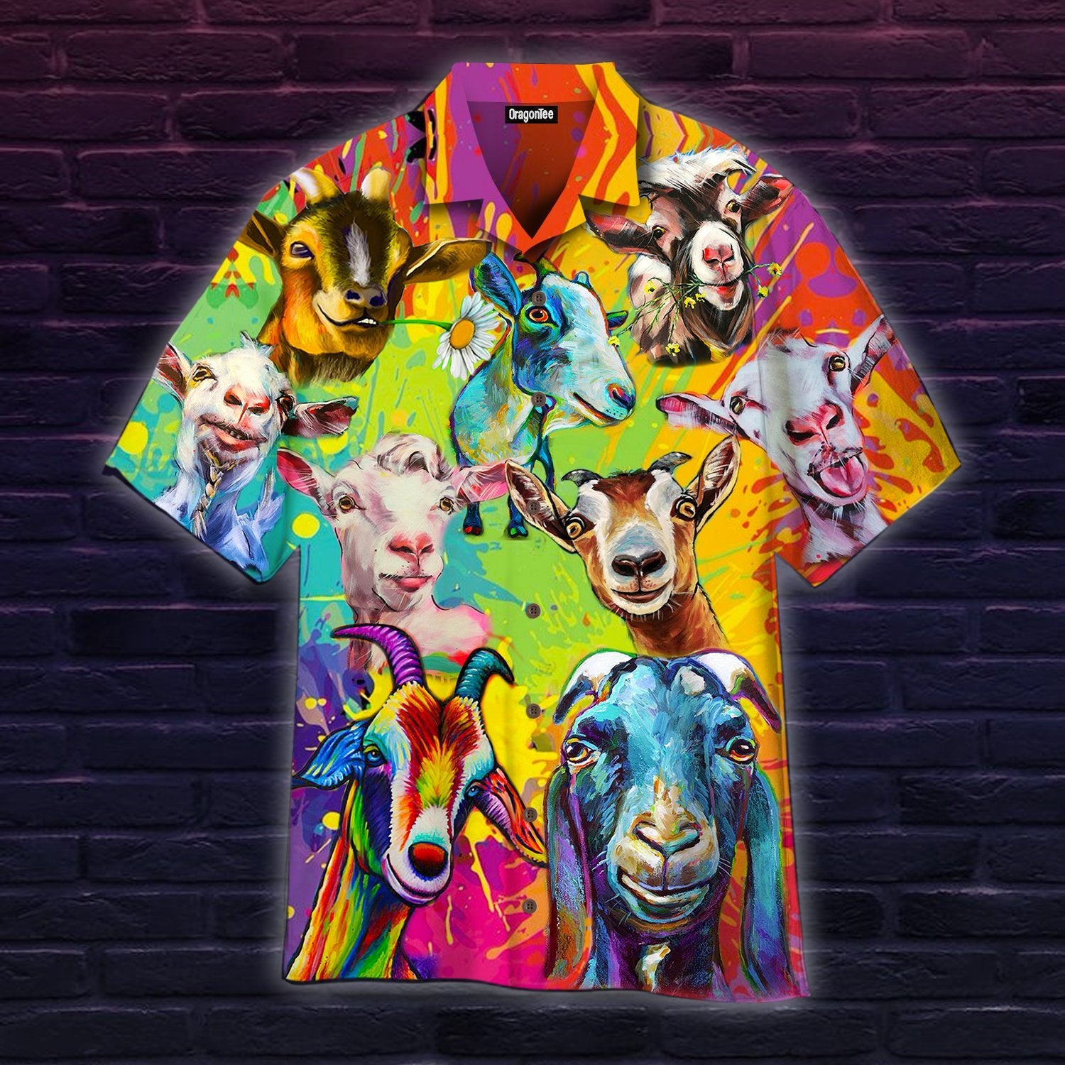 OragonTee Colorful Goat Art Farmer Hawaiian Shirt | For Men & Women | Adult | HW4969