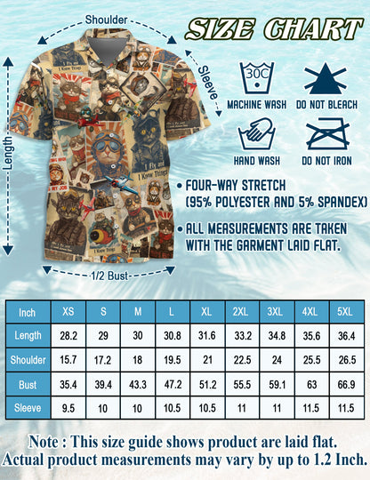 Retro Pilot Cat Hawaiian Shirt for Men, Button Down Aloha Shirt - Azhawaiian