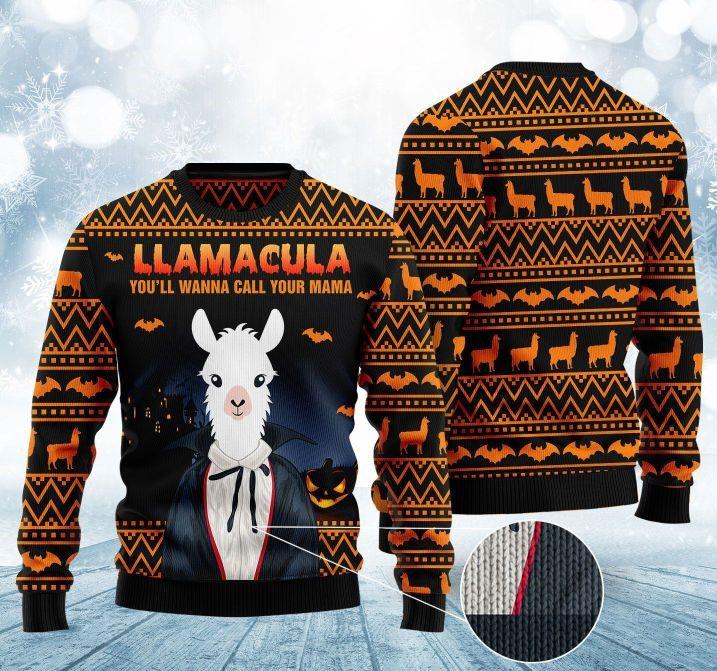 Halloween Llama You'll Wanna Call Me Your Mama Ugly Christmas Sweater 