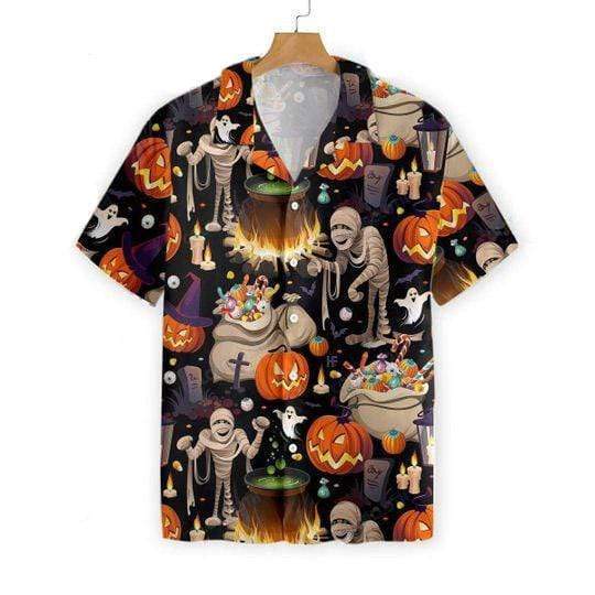 Halloween - Mummies And Halloween Black Unisex Hawaiian Shirts