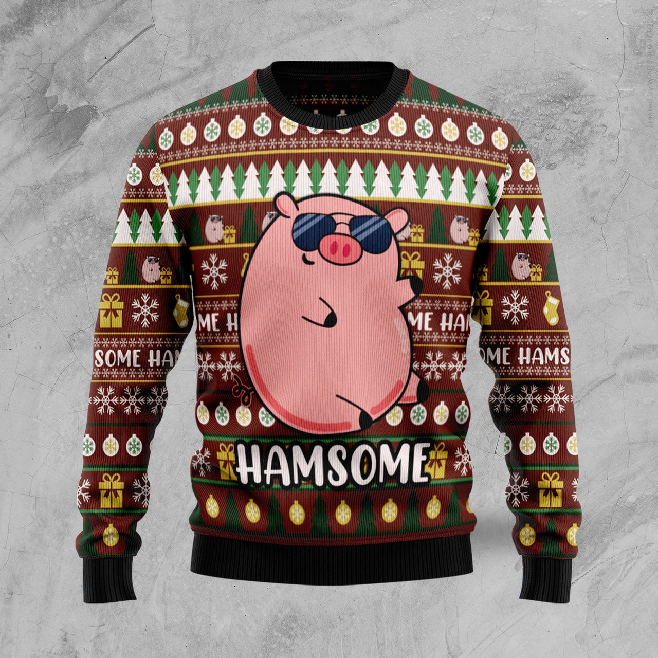 Hamsome Cute Pig Xmas Ugly Christmas Sweater 