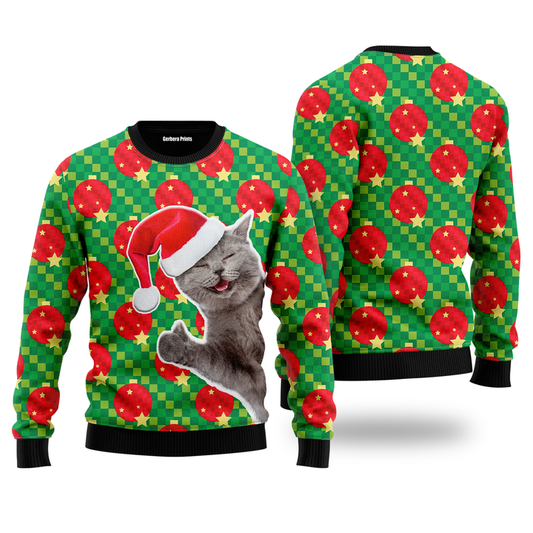 Happy Cat With Ornarment Christmas Ball Ugly Christmas Sweater 