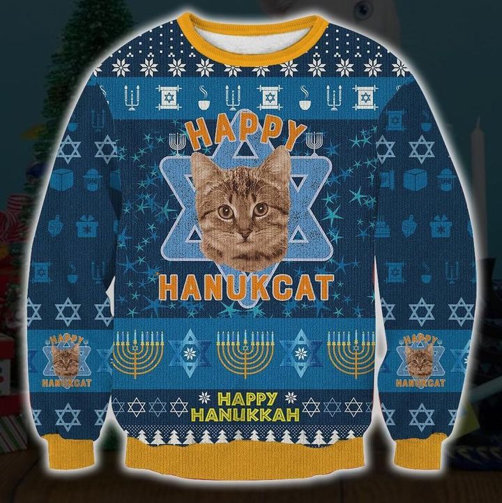 Happy Hanukcat Ugly Christmas Sweater 