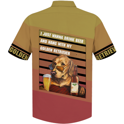 America - Beer & Golden Retriever Style Hawaii Shirt Hawaiian Shirt