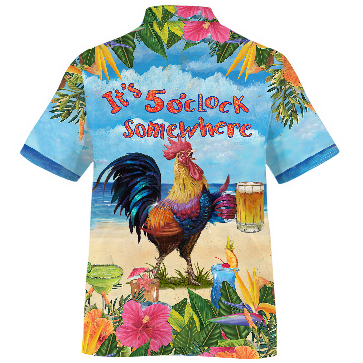 America - Rooster Chicken Beer Its 5Oclock Somewhere Style Hawaii Shirt Hawaiian