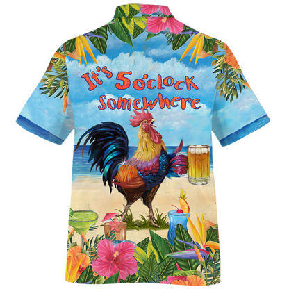 America - Rooster Chicken Beer Its 5Oclock Somewhere Style Hawaii Shirt Hawaiian