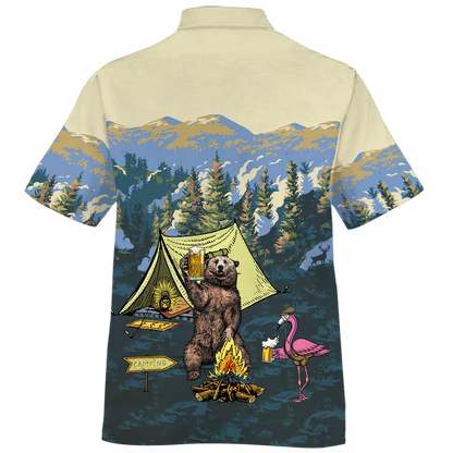 America - Happy Camper Bear & Flamingo Style Hawaii Shirt Hawaiian Shirt