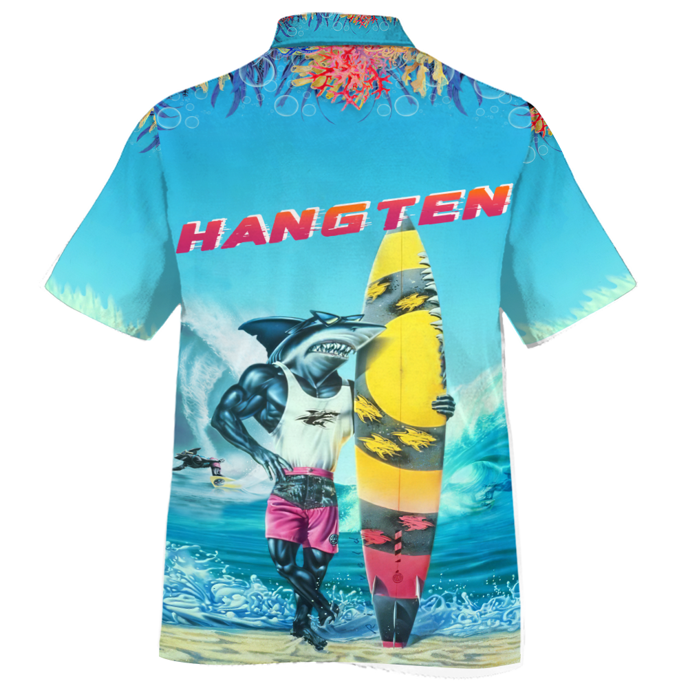 America Shark Hang Ten Hawaiian Shirt Lha230701S