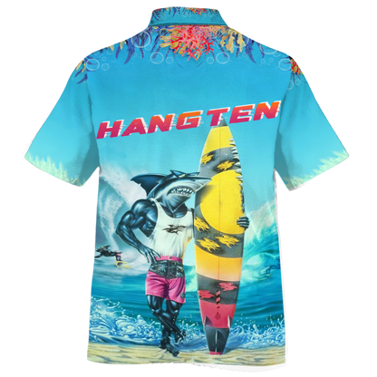 America Shark Hang Ten Hawaiian Shirt Lha230701S