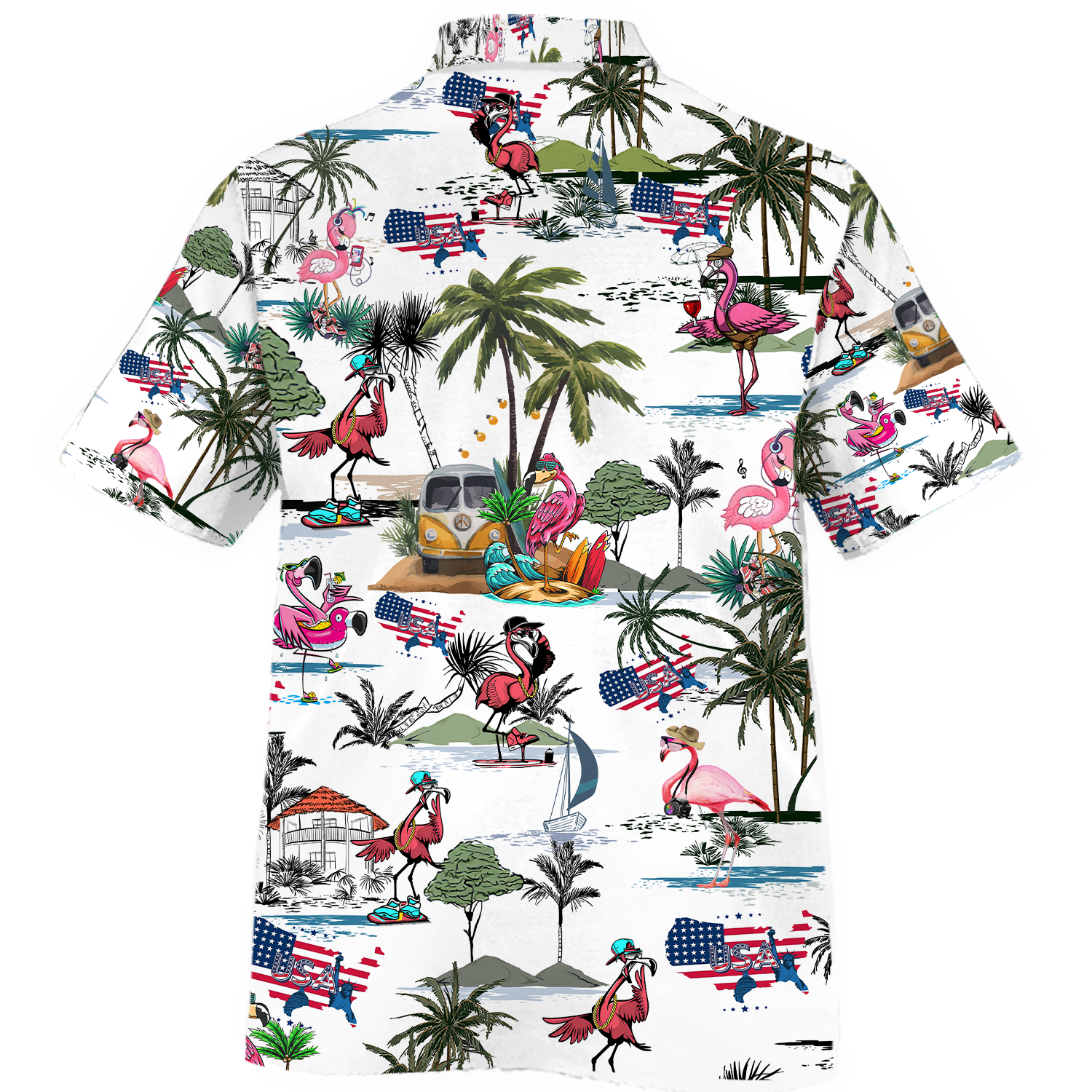 America - Flamingo Style Hawaii Shirt Short Hawaiian