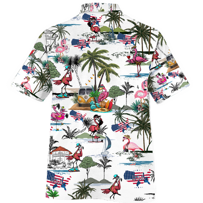 America - Flamingo Style Hawaii Shirt Short Hawaiian