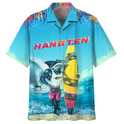 America Shark Hang Ten Hawaiian Shirt Lha230701S