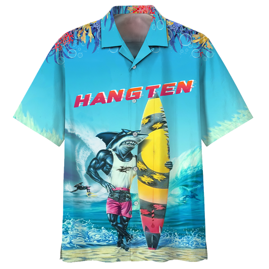 America Shark Hang Ten Hawaiian Shirt Lha230701S