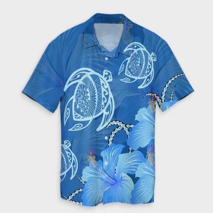 Hawaii Blue Hibiscus Turtle Polynesian Hawaiian Shirt - AH